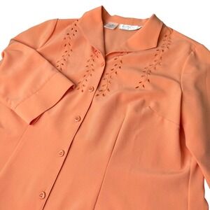 Cathy Che Womens Eyelet Embroidered Blouse Size 12 Coral Stretch Feminine Summer